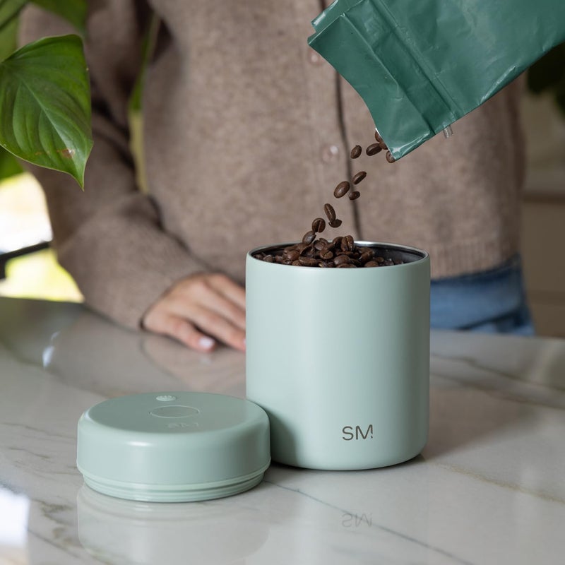 Simple Modern Delta Coffee Canister | Airtight Vacuum Seal with Auto-Reseal Technology | Ceramic Lined Stainless Steel Container for Coffee Grounds, Beans, Tea | 1.1L, Almond Birch Mix - Image 2